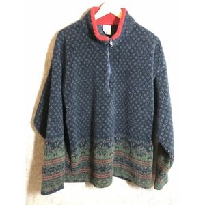 Hanna Andersen Sweater Womens Medium Blue Quarter Zip Fleece Pullover Nordic